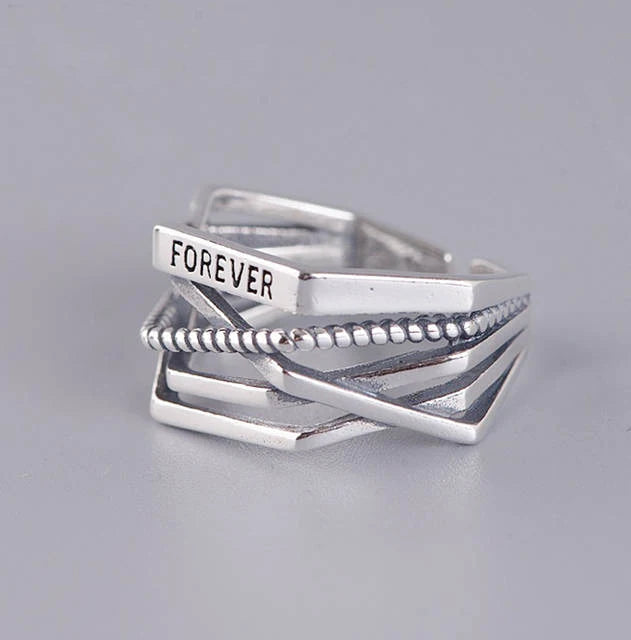 100% Genuine 925 Sterling Silver Line Winding Shape Forever letter Open Rings For Women Creative Design Lady Fine Jewelry Gifts Your Shop Mania