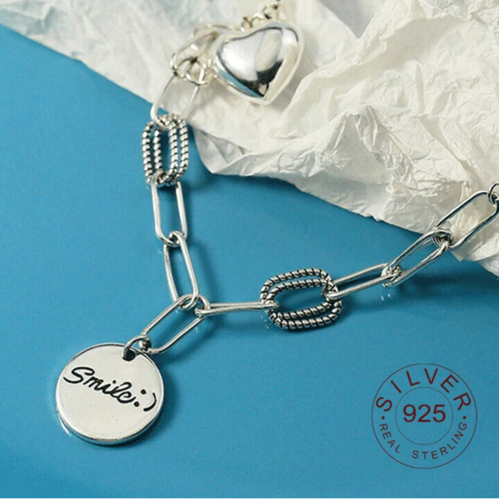 Silver Color necklace ladies elegant chain necklace fashion smile face heart sterling silver jewelry round r necklace Your Shop Mania