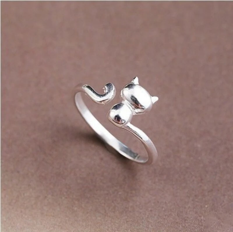 Silver Color rings for women 2 cat shape Open Adjustable Finger Rings fine jewlery Anti-allergy Jewelry Accessories Your Shop Mania