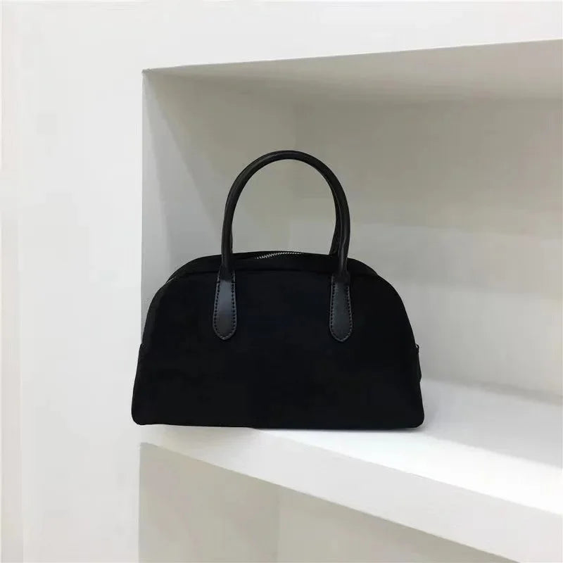 Autumn Winter 2023 New Korean Small Batch Suede Boston Retro Handbag Women's Bowling Bag Handheld Bag Female Style Handbag Your Shop Mania