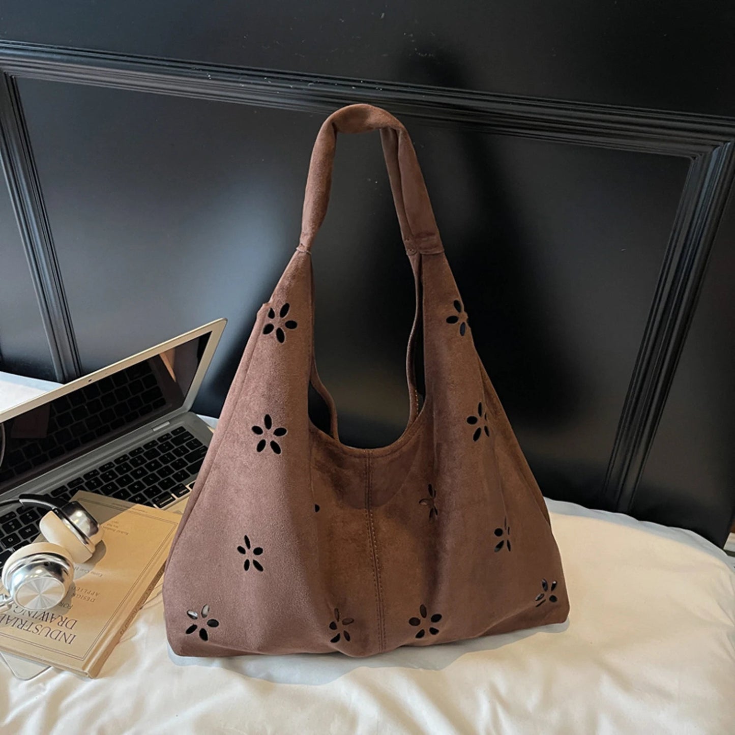 Faux Suede Tote Bag for Women Large Capacity Slouchy Shoulder Bags Faux Suede Casual Tote Bags for Travel School College Work Your Shop Mania