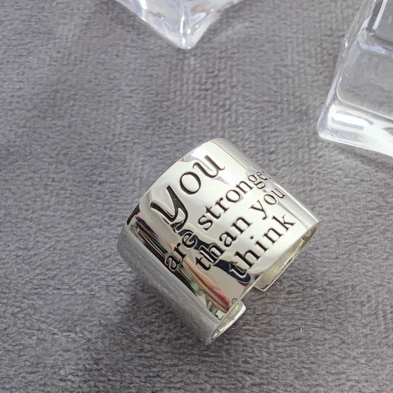 Real 925 Sterling Silver Personality Wide Letters Adjustable Retro Ring Fine Jewelry For Women Party Elegant Accessories Your Shop Mania