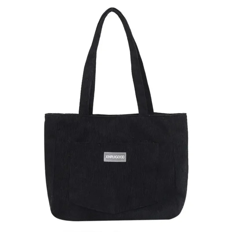 Large Capacity Shoulder Bag Trendy Corduroy Tote Bag Solid Color Ladies Handbag With Front Pocket Your Shop Mania