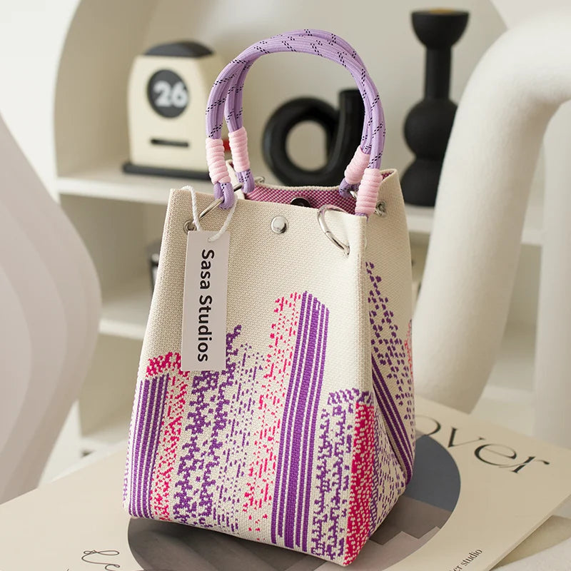 Korean Sle Knitted Tote Bag Large Capaci Portable Handbag Commuter Buet Bag Cute Floral Pattern Women's Handbag Your Shop Mania