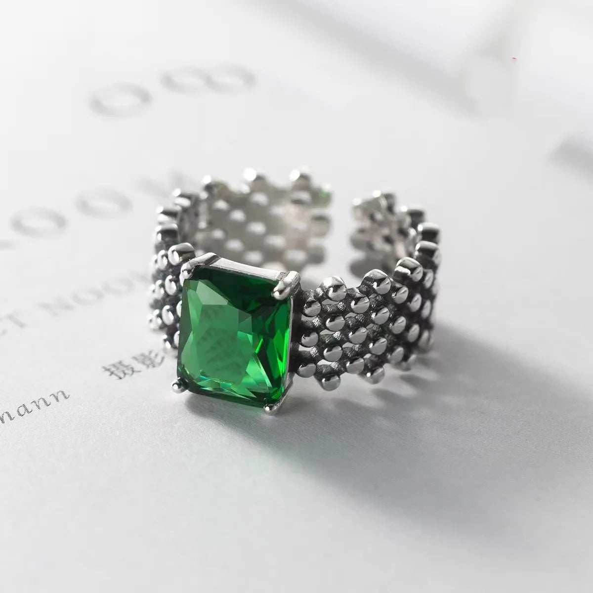 925 Sterling Silver Unique Green Stone Ring For Women Jewelry Finger Open Vintage Handmade Ring Allergy For Party Birthday Gift Your Shop Mania