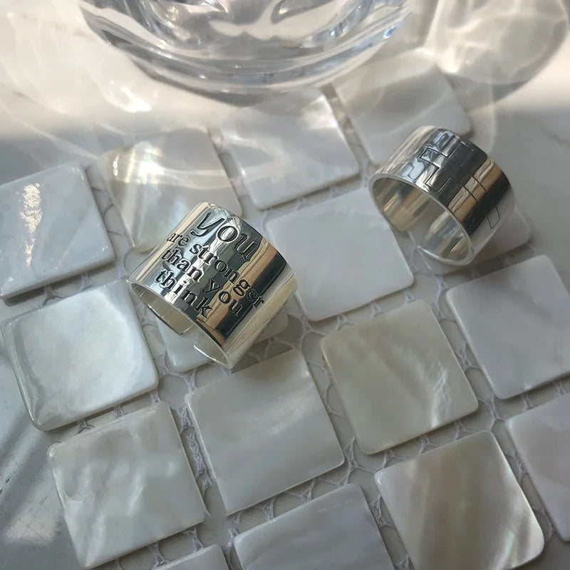Real 925 Sterling Silver Personality Wide Letters Adjustable Retro Ring Fine Jewelry For Women Party Elegant Accessories Your Shop Mania