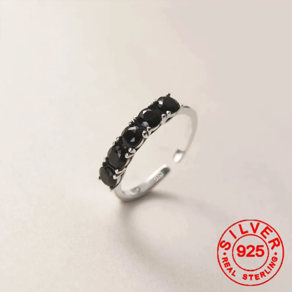 Silver Color Simple Punk Black StoneRings For Women Geometric Fashion Open Adjustable Handmade Party Jewelry Gift Allergy Your Shop Mania