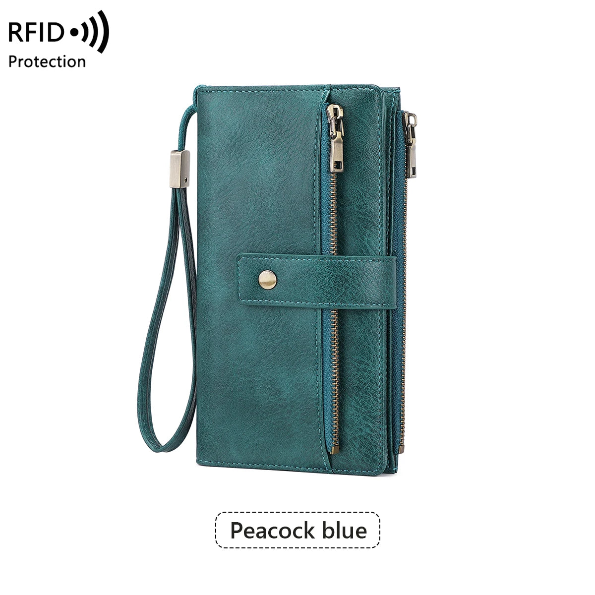 Vintage Style RFID Blocking Wallet Three-Fold Long Clutch Purse Multi-Card Slots for Daily Commute Business Casual Your Shop Mania