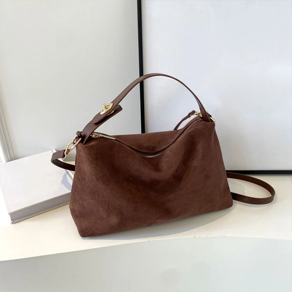 Fashion Autumn Winter Big Boston Tote Soft Matte Suede Cow Leather Women's Handbag Shoulder Crossbody Bag For Women Grey Brown Your Shop Mania