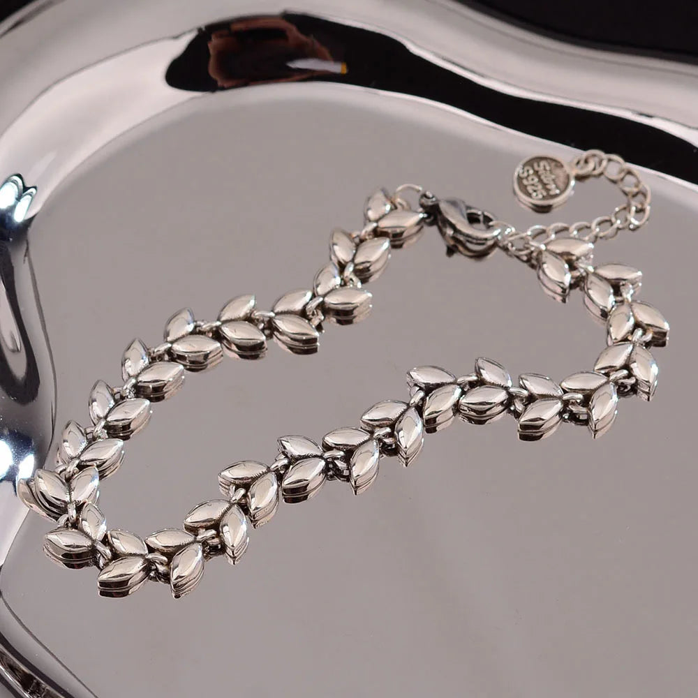 100% Solid 925 Sterling Silver Metal Bracelet for Women Men Vintage Handmade Simple Wheat Shape Bracelet Birthday Gift Your Shop Mania