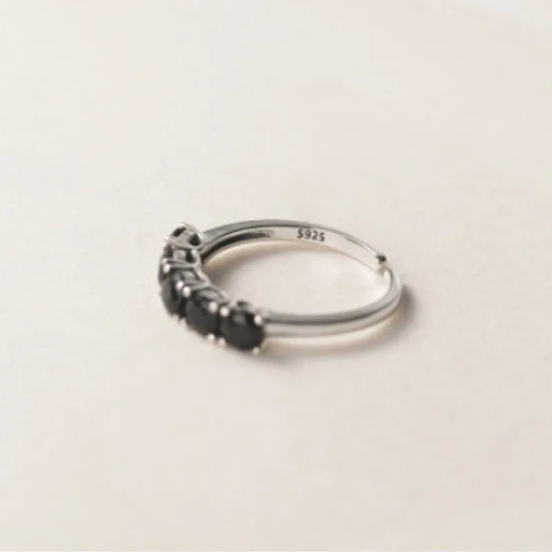 Silver Color Simple Punk Black StoneRings For Women Geometric Fashion Open Adjustable Handmade Party Jewelry Gift Allergy Your Shop Mania
