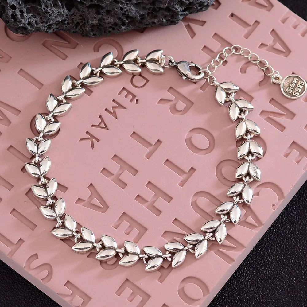 100% Solid 925 Sterling Silver Metal Bracelet for Women Men Vintage Handmade Simple Wheat Shape Bracelet Birthday Gift Your Shop Mania