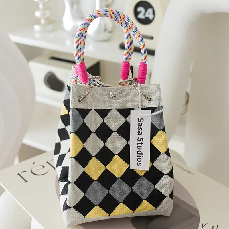 Korean Sle Knitted Tote Bag Large Capaci Portable Handbag Commuter Buet Bag Cute Floral Pattern Women's Handbag Your Shop Mania