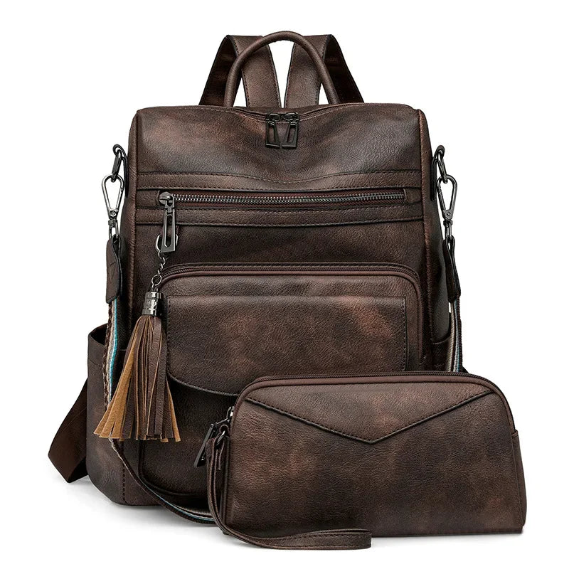 Backpack for Women Large Womens Backpack Leather Travel Fashion Purse Designer Ladies Shoulder Bags with Tassel Two-toned Brown Your Shop Mania