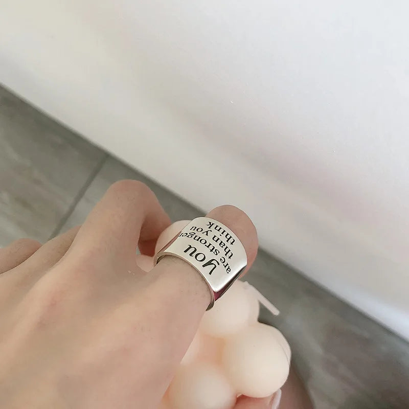 Real 925 Sterling Silver Personality Wide Letters Adjustable Retro Ring Fine Jewelry For Women Party Elegant Accessories Your Shop Mania