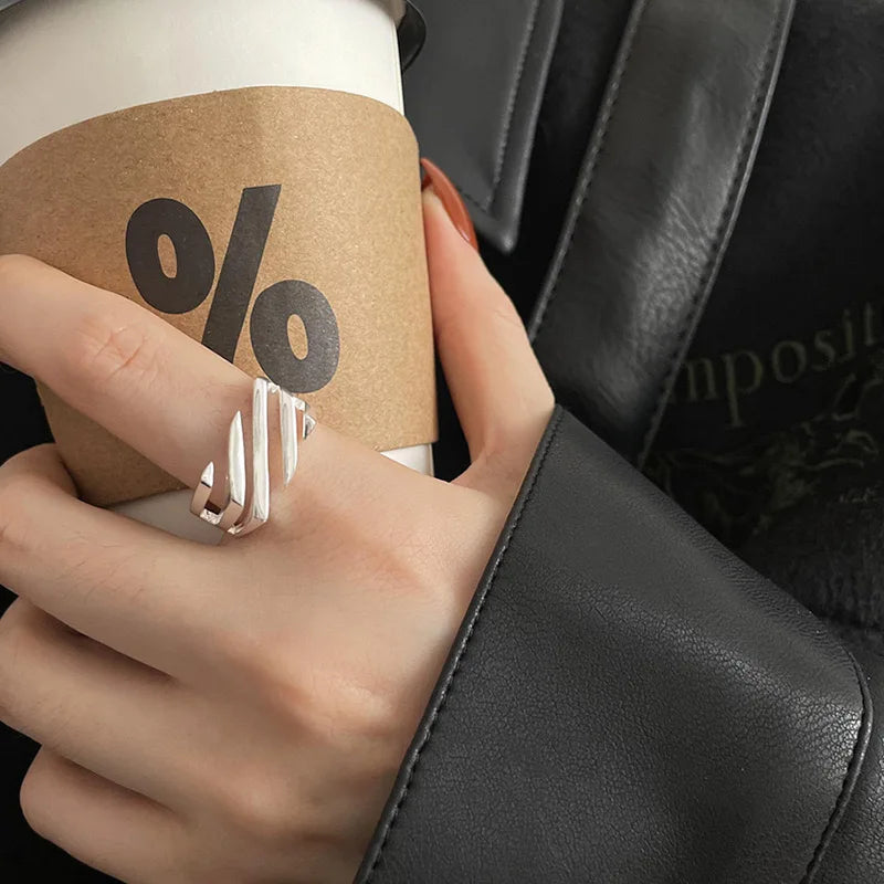 Sterling Rings for Women Fashion Geometric Handmade Irregular Strip Ring Party Christmas Gift Your Shop Mania