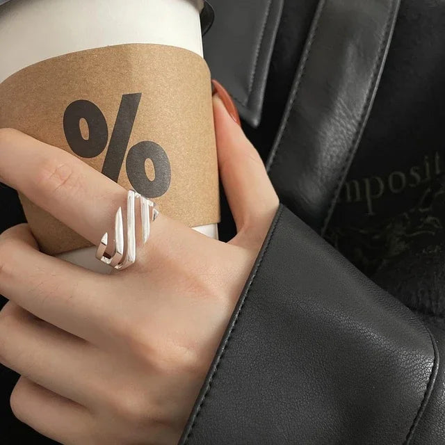 Sterling Rings for Women Fashion Geometric Handmade Irregular Strip Ring Party Christmas Gift Your Shop Mania