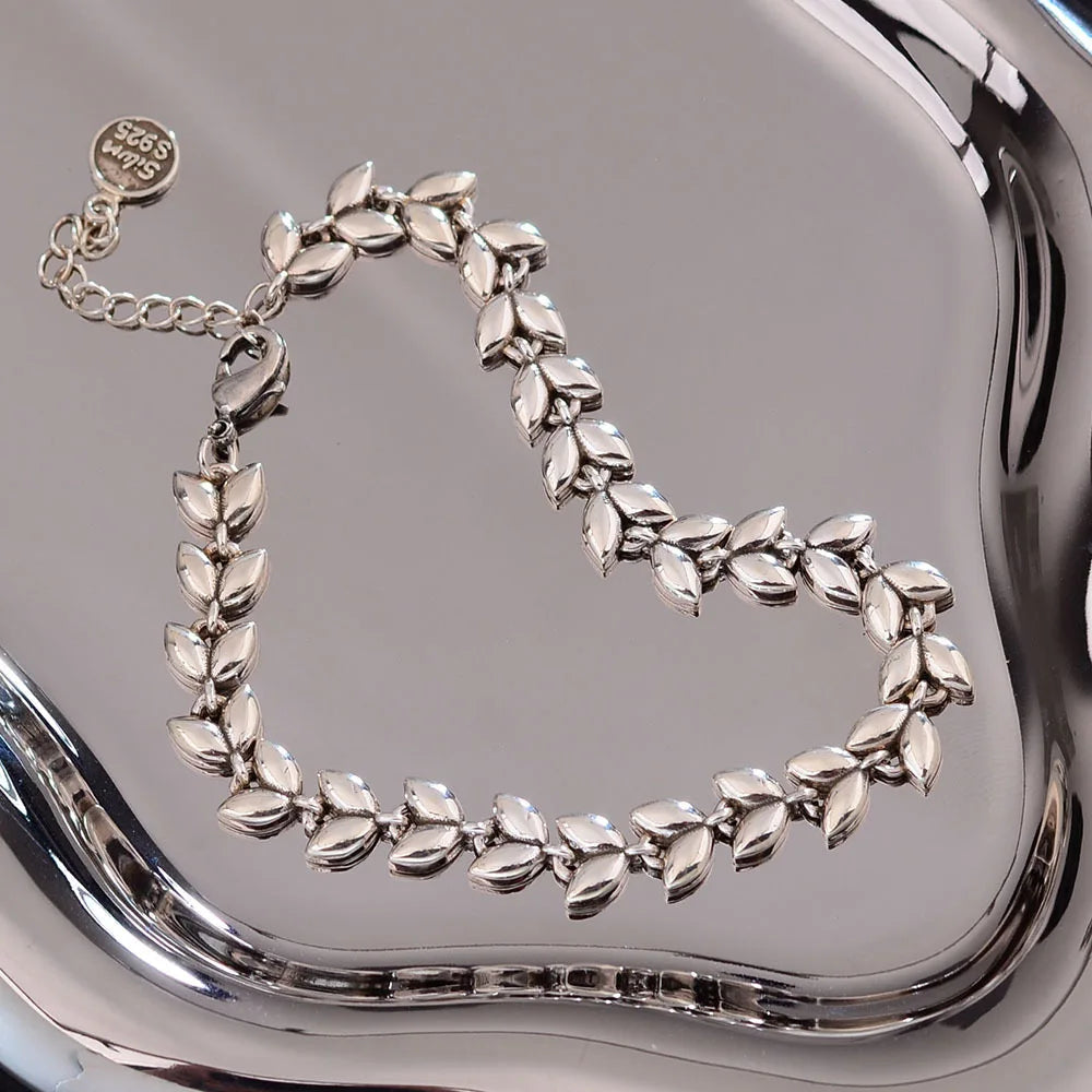 100% Solid 925 Sterling Silver Metal Bracelet for Women Men Vintage Handmade Simple Wheat Shape Bracelet Birthday Gift Your Shop Mania