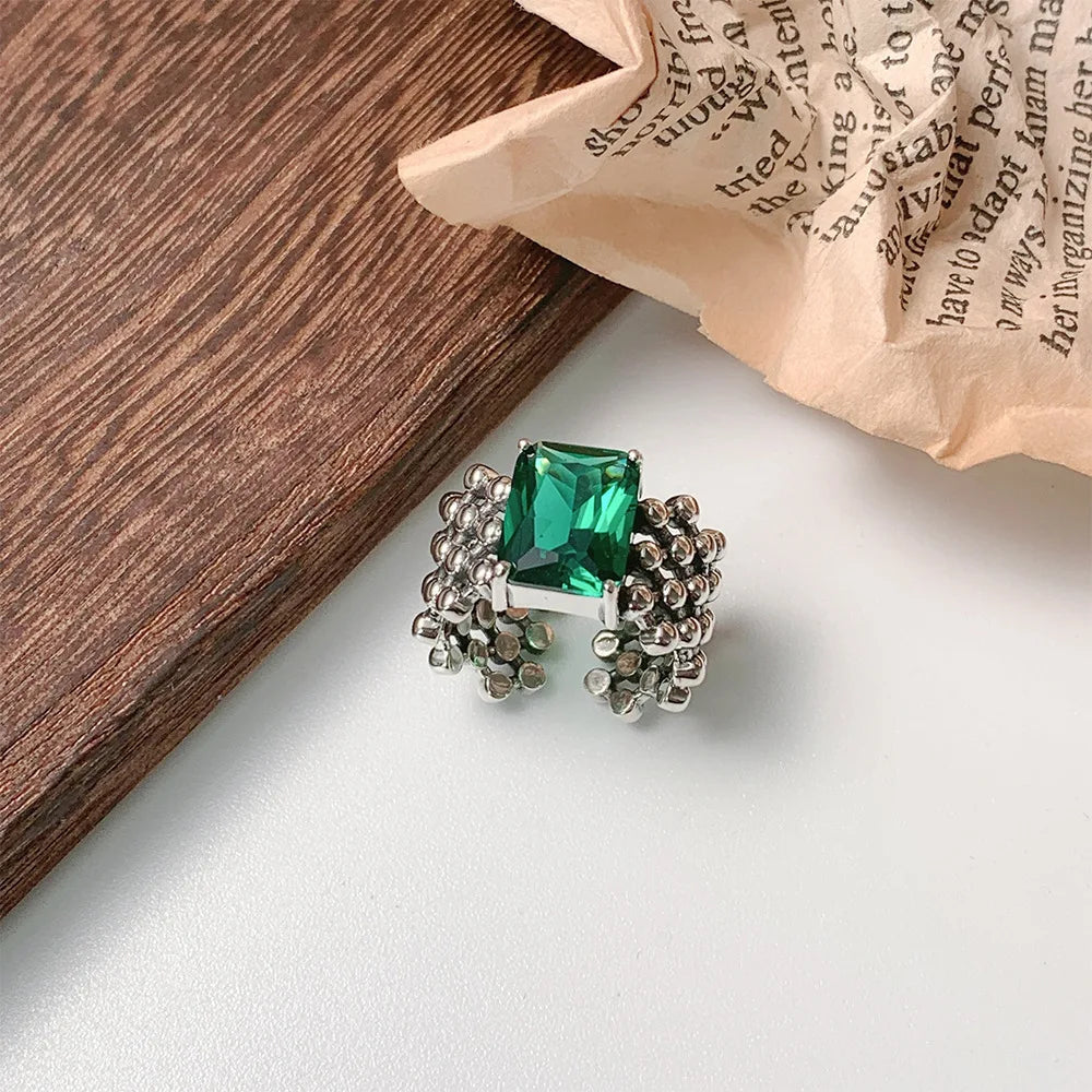 925 Sterling Silver Unique Green Stone Ring For Women Jewelry Finger Open Vintage Handmade Ring Allergy For Party Birthday Gift Your Shop Mania
