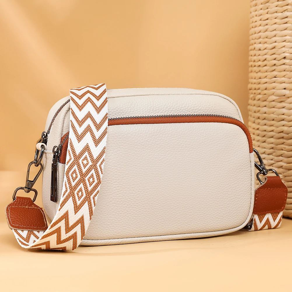 Genuine Leather Crossbody Bag Fashion Mobile Phone Bag Portable Elegant Solid Color Adjustable Strap Simple for Weekend Vacation Your Shop Mania