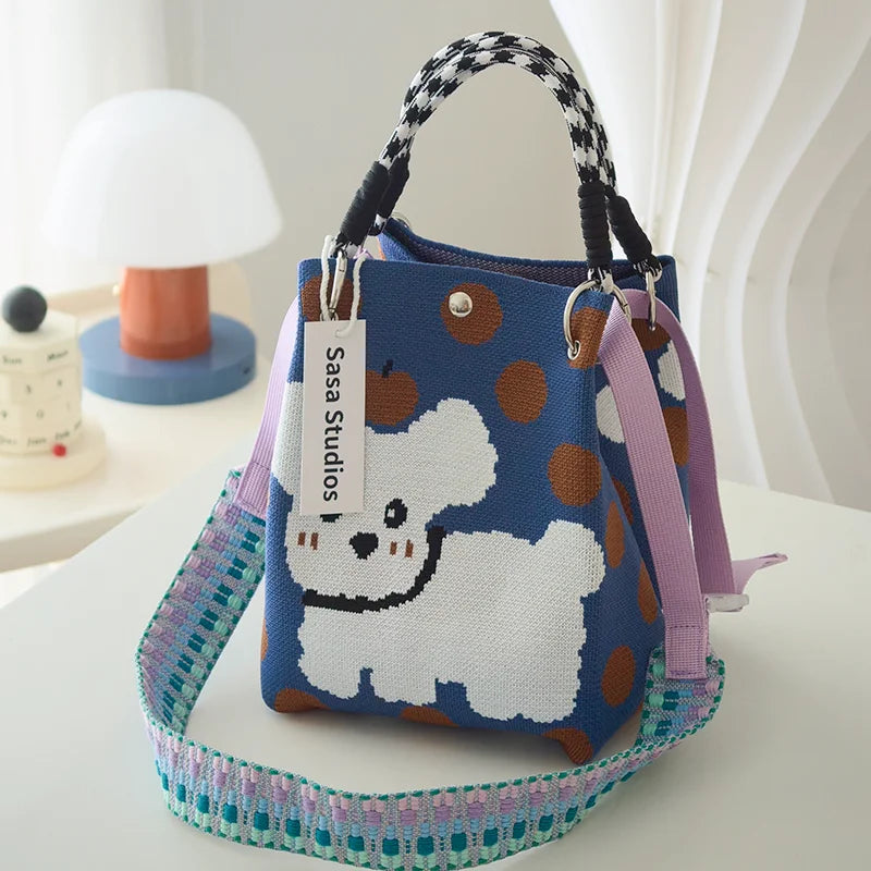 Korean Sle Knitted Tote Bag Large Capaci Portable Handbag Commuter Buet Bag Cute Floral Pattern Women's Handbag Your Shop Mania