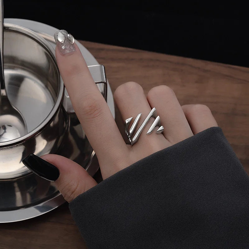 Sterling Rings for Women Fashion Geometric Handmade Irregular Strip Ring Party Christmas Gift Your Shop Mania