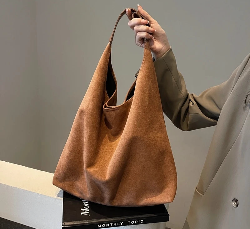 Casual Shoulder Tote Bag Set For Women 2-IN-1 Suede Pure Color Large Capacity Shopper Tote  Winter New Handbags Female Your Shop Mania