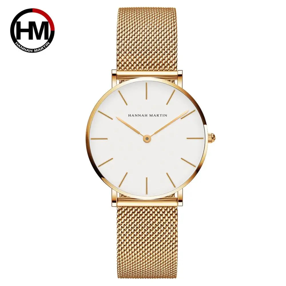 HANNAH MARTIN Brand Quality Stainless Steel Japan Quartz Movement Waterproof Women 36mm Full Rose Gold Ladies Dropshipping Watch Your Shop Mania