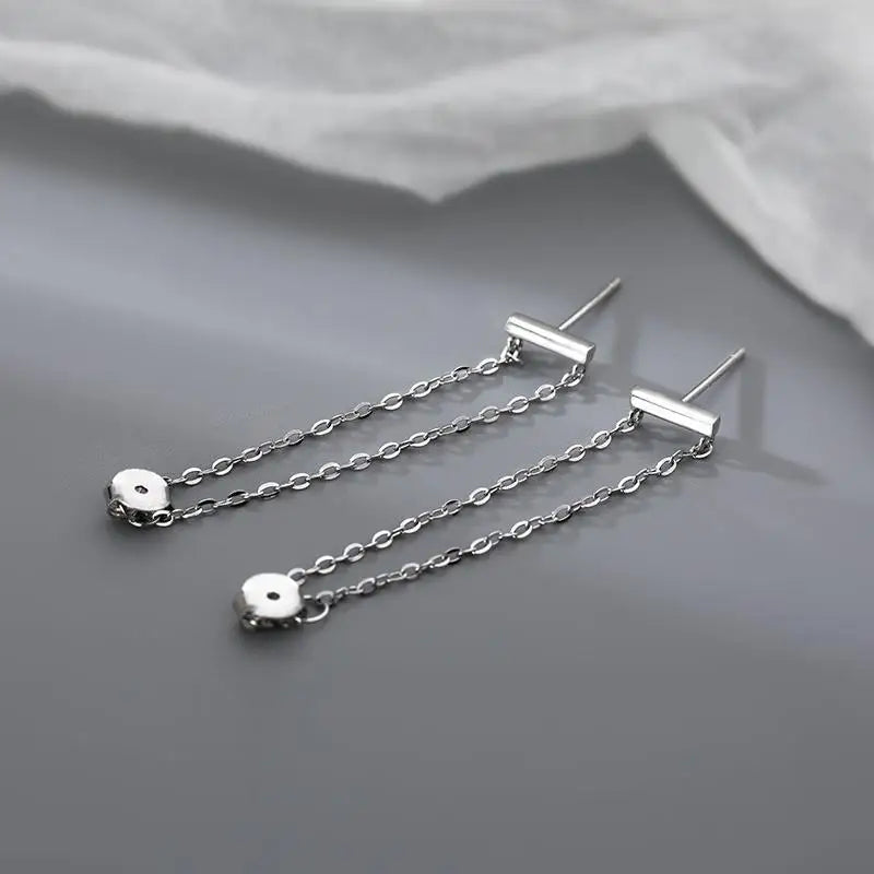 Sterling Silver  Double Chain Tassel Stud Earrings For Women Your Shop Mania