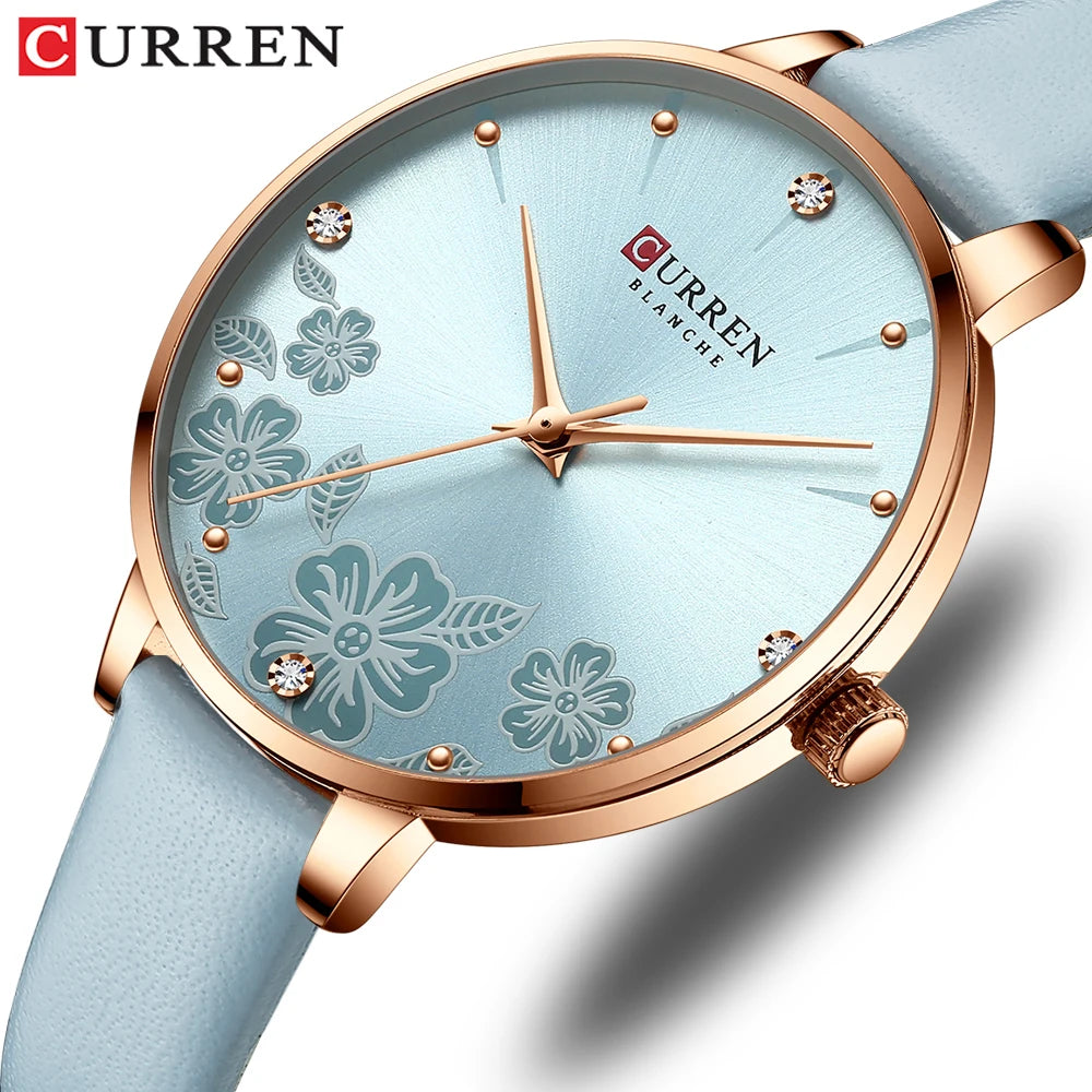 CURREN Watches Women Brand Leather Quartz Wristwatches Luxury Design Clock for Ladies Charm Flowers Dial with box Your Shop Mania