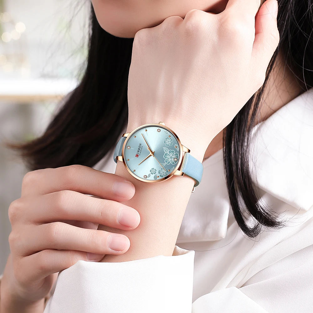 CURREN Watches Women Brand Leather Quartz Wristwatches Luxury Design Clock for Ladies Charm Flowers Dial with box Your Shop Mania