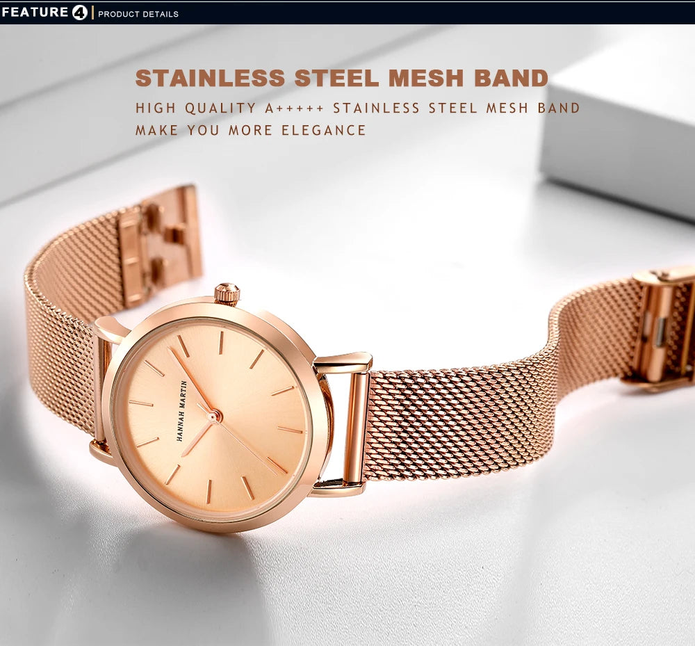 HANNAH MARTIN Brand Quality Stainless Steel Japan Quartz Movement Waterproof Women 36mm Full Rose Gold Ladies Dropshipping Watch Your Shop Mania