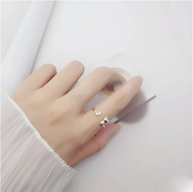 Silver Color rings for women 2 cat shape Open Adjustable Finger Rings fine jewlery Anti-allergy Jewelry Accessories Your Shop Mania