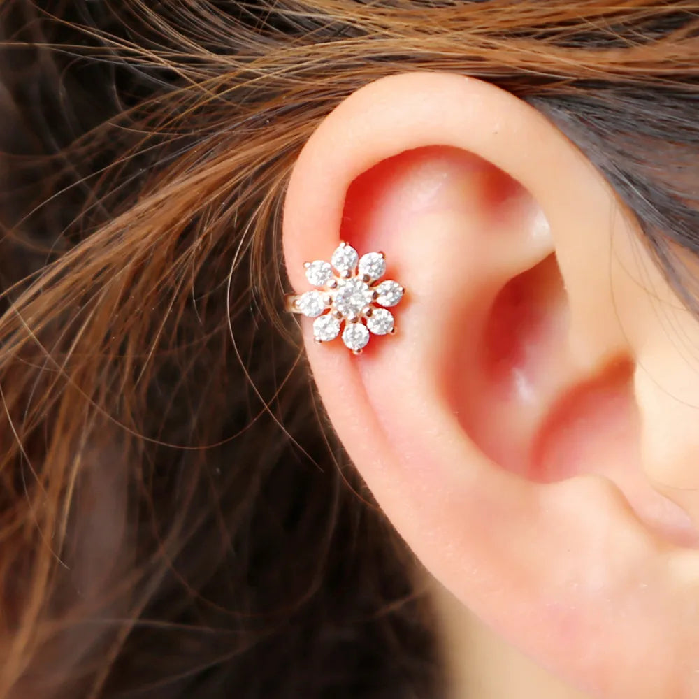 New Rose Gold Color Flower Ear Cuff Earring 925 Sterling Silver Minimal Delicate No Piercing Lovely Girl Women Gift Clip Earring Your Shop Mania