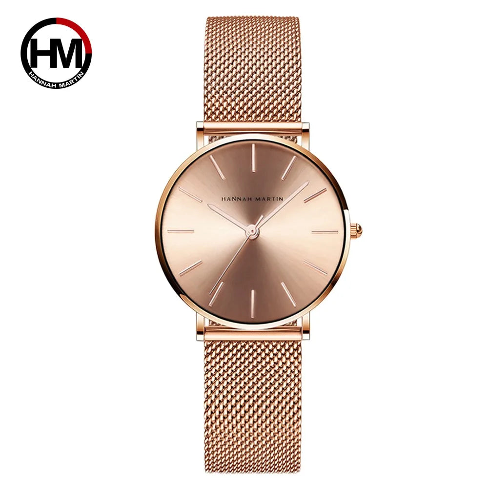 HANNAH MARTIN Brand Quality Stainless Steel Japan Quartz Movement Waterproof Women 36mm Full Rose Gold Ladies Dropshipping Watch Your Shop Mania