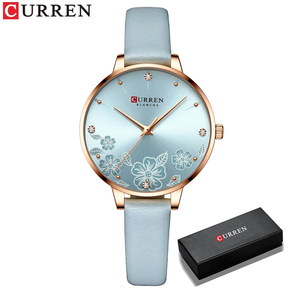 CURREN Watches Women Brand Leather Quartz Wristwatches Luxury Design Clock for Ladies Charm Flowers Dial with box Your Shop Mania