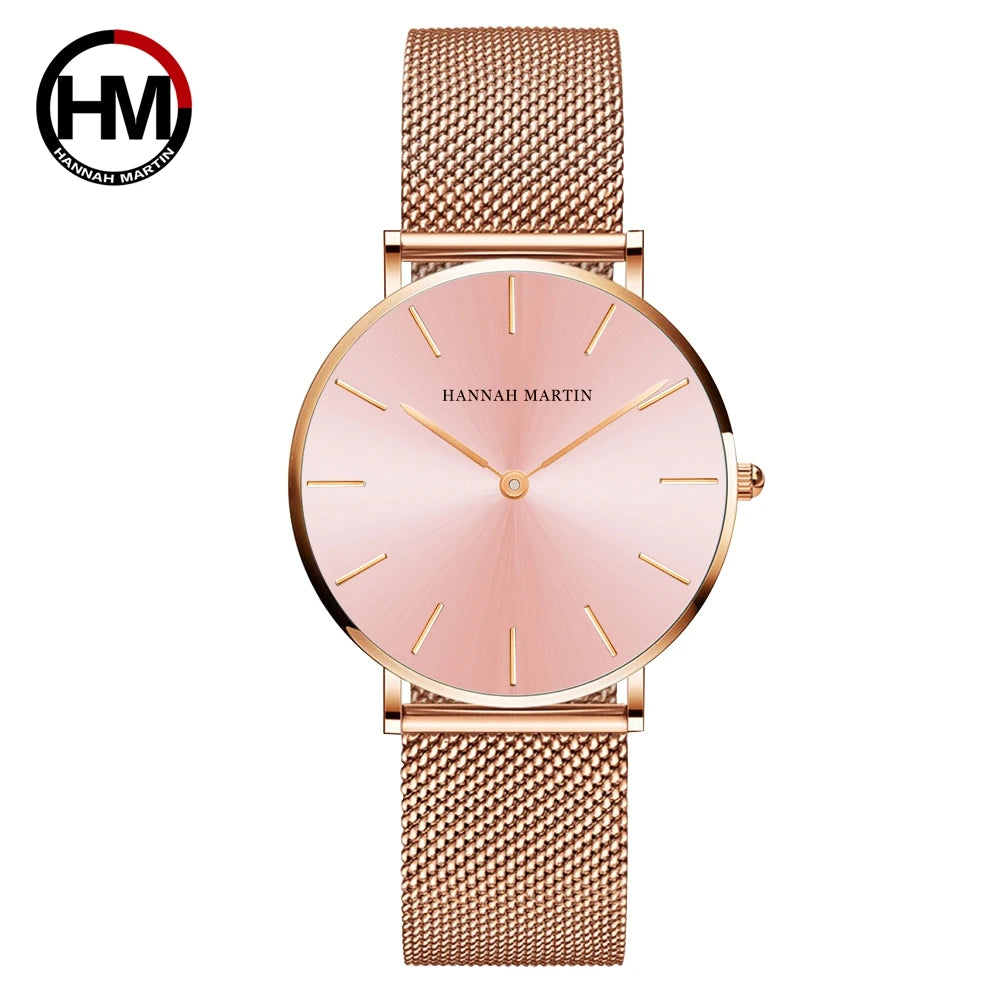 HANNAH MARTIN Brand Quality Stainless Steel Japan Quartz Movement Waterproof Women 36mm Full Rose Gold Ladies Dropshipping Watch Your Shop Mania