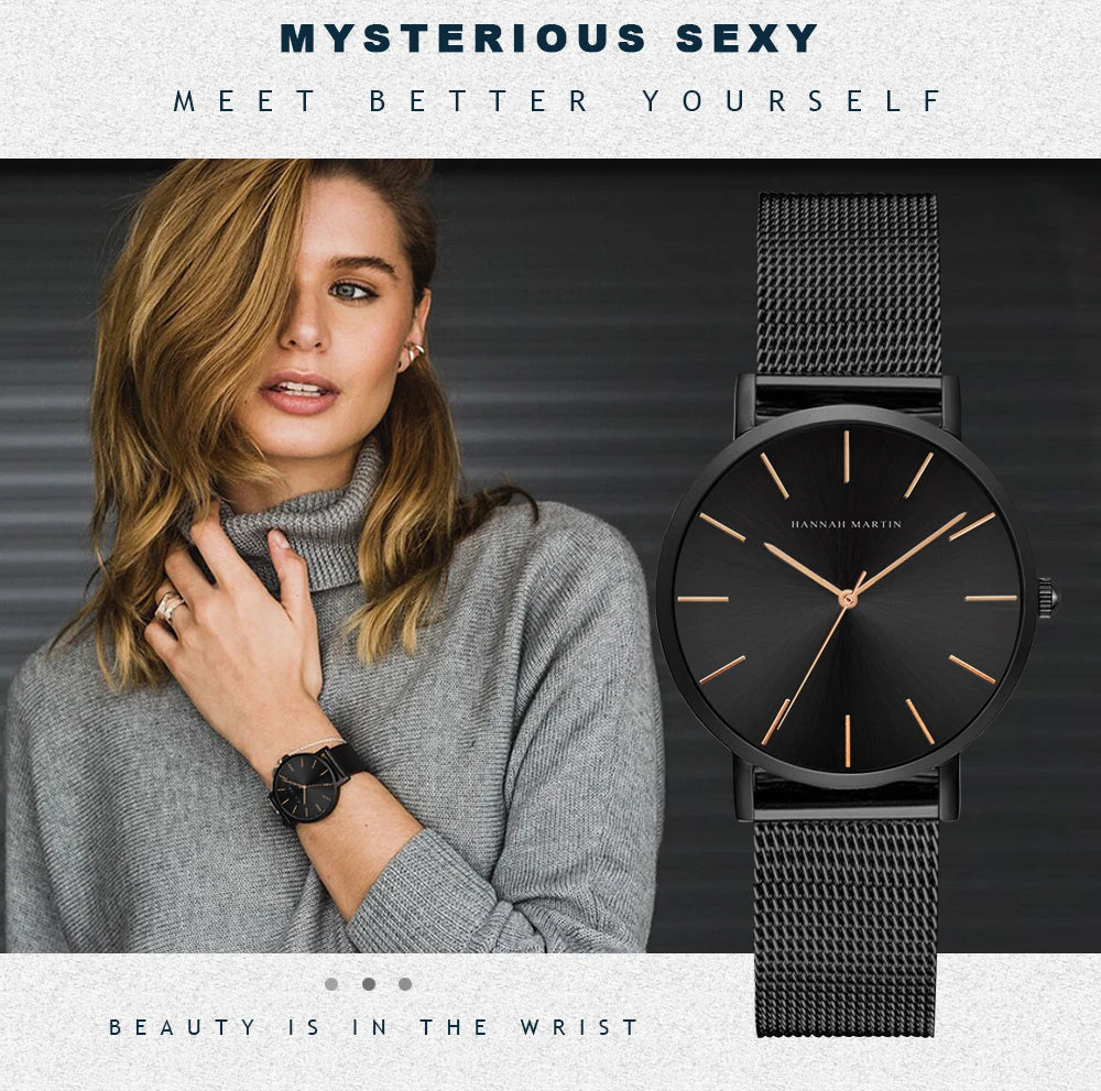 HANNAH MARTIN Brand Quality Stainless Steel Japan Quartz Movement Waterproof Women 36mm Full Rose Gold Ladies Dropshipping Watch Your Shop Mania