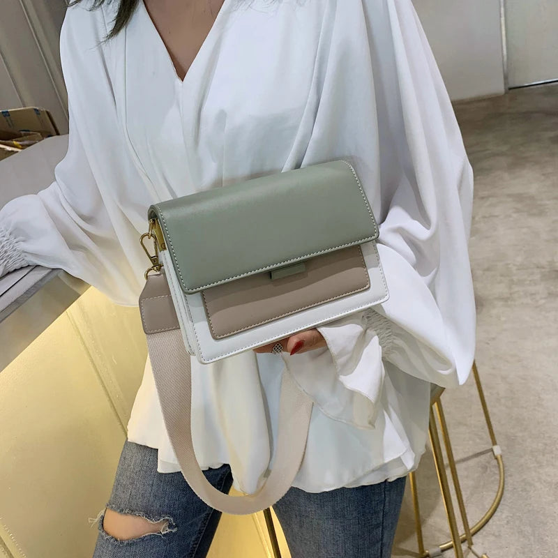 Contrast color Leather Crossbody Bags For Women Travel Handbag Fashion Simple Shoulder Messenger Bag Ladies Small Flap Bag Your Shop Mania