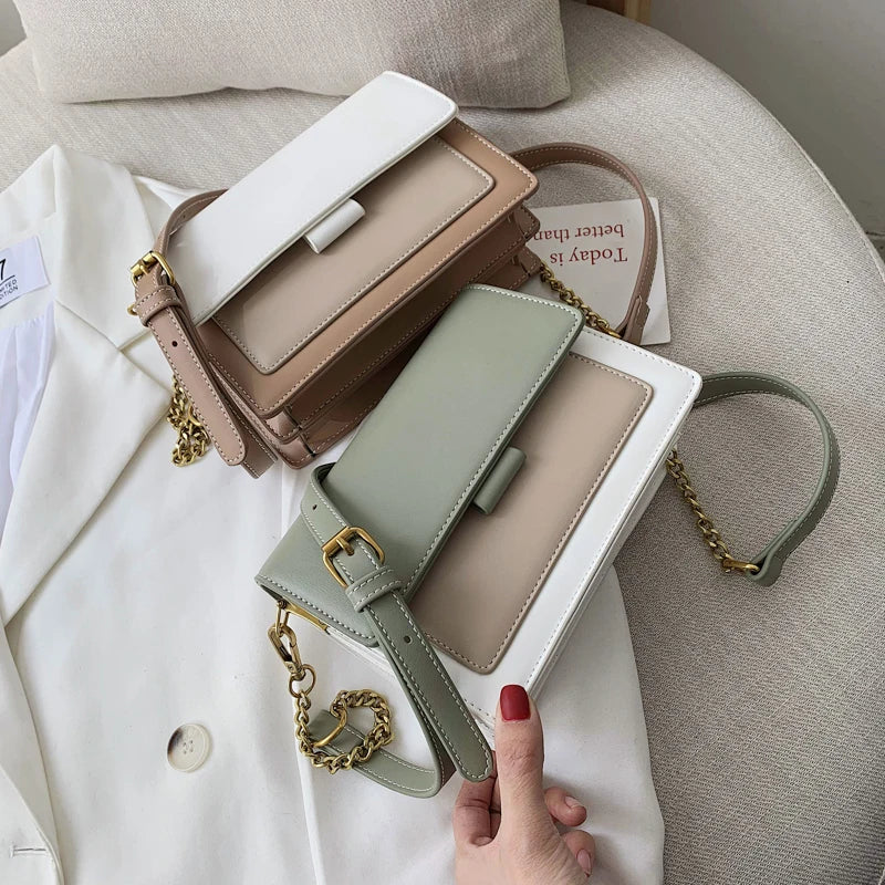 Contrast color Leather Crossbody Bags For Women Travel Handbag Fashion Simple Shoulder Messenger Bag Ladies Small Flap Bag Your Shop Mania