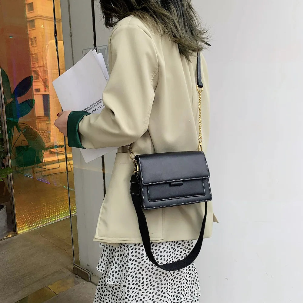 Contrast color Leather Crossbody Bags For Women Travel Handbag Fashion Simple Shoulder Messenger Bag Ladies Small Flap Bag Your Shop Mania