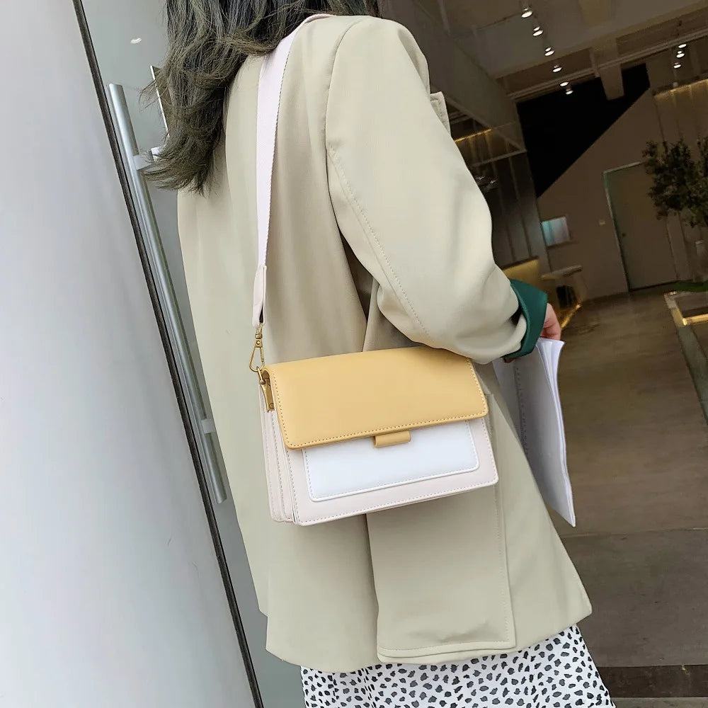Contrast color Leather Crossbody Bags For Women Travel Handbag Fashion Simple Shoulder Messenger Bag Ladies Small Flap Bag Your Shop Mania