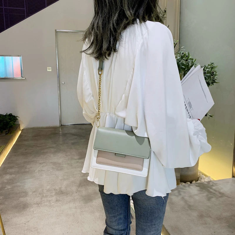 Contrast color Leather Crossbody Bags For Women Travel Handbag Fashion Simple Shoulder Messenger Bag Ladies Small Flap Bag Your Shop Mania