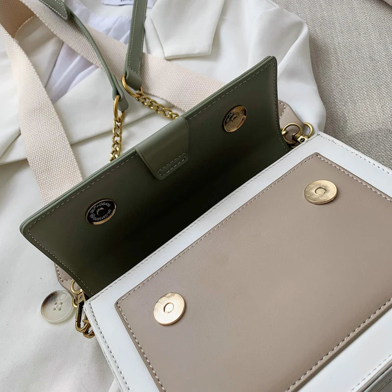 Contrast color Leather Crossbody Bags For Women Travel Handbag Fashion Simple Shoulder Messenger Bag Ladies Small Flap Bag Your Shop Mania
