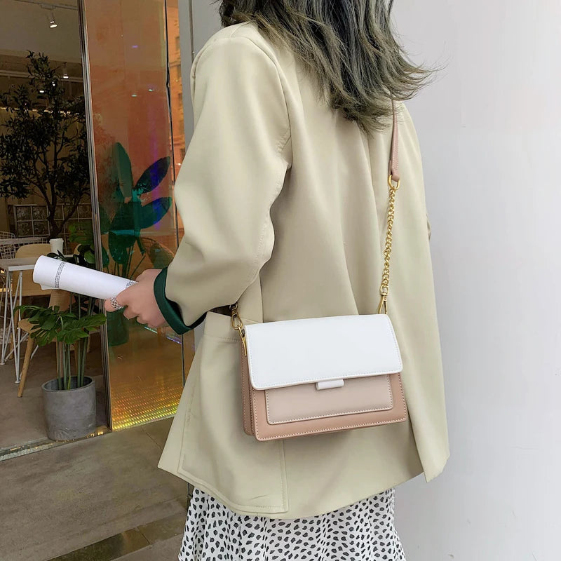 Contrast color Leather Crossbody Bags For Women Travel Handbag Fashion Simple Shoulder Messenger Bag Ladies Small Flap Bag Your Shop Mania