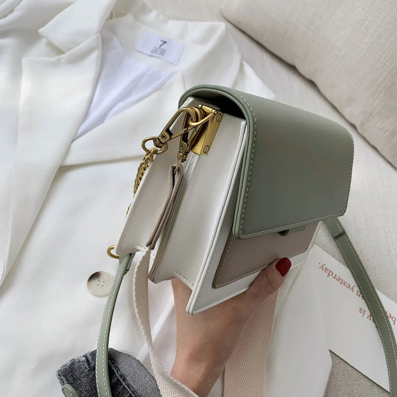 Contrast color Leather Crossbody Bags For Women Travel Handbag Fashion Simple Shoulder Messenger Bag Ladies Small Flap Bag Your Shop Mania