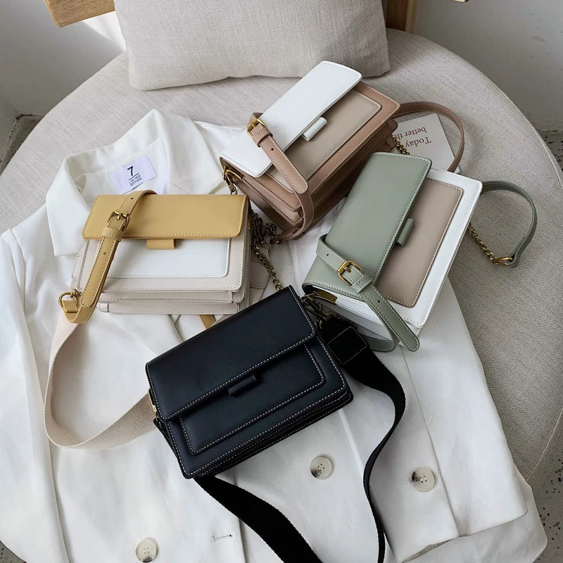 Contrast color Leather Crossbody Bags For Women Travel Handbag Fashion Simple Shoulder Messenger Bag Ladies Small Flap Bag Your Shop Mania