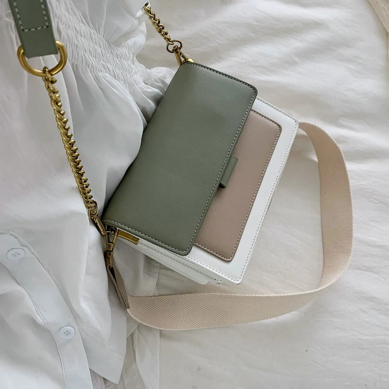 Contrast color Leather Crossbody Bags For Women Travel Handbag Fashion Simple Shoulder Messenger Bag Ladies Small Flap Bag Your Shop Mania
