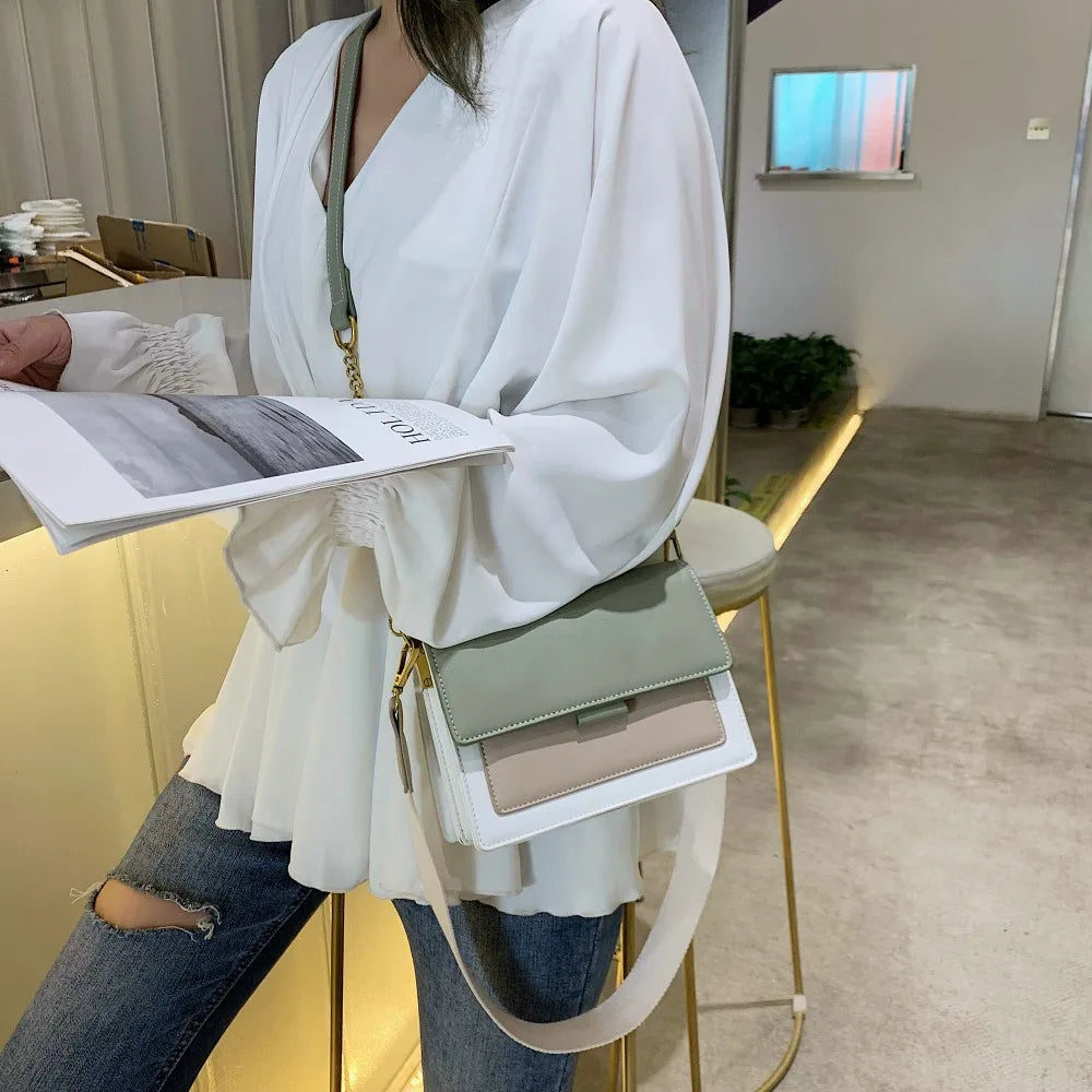 Contrast color Leather Crossbody Bags For Women Travel Handbag Fashion Simple Shoulder Messenger Bag Ladies Small Flap Bag Your Shop Mania