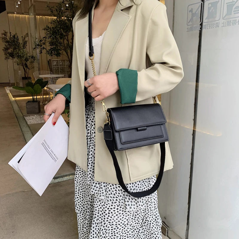 Contrast color Leather Crossbody Bags For Women Travel Handbag Fashion Simple Shoulder Messenger Bag Ladies Small Flap Bag Your Shop Mania